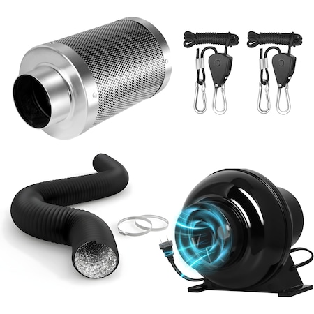Ipower Grow Tent Ventilation System 4 Inch Inline Duct Ventilation Fan 195 CFM, Carbon Filter and 8 GLFANXINLLT4FILT4MD8CPVCBLKR