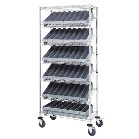 Quantum Storage Systems WIRE SHELVING UNIT W/48 GRAY BINS MOBILE MWRS-7-604GY
