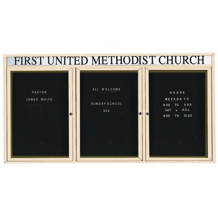 Aarco Illuminated Enclosed Letter Board Directory w/ Powder Coated Ivory Al Frame and Header, 48''Hx96''W ADC4896-3HIIV