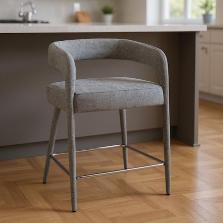 Homeroots 25" Gray Metal and Fabric Low Back Counter Height Bar Chair 558308