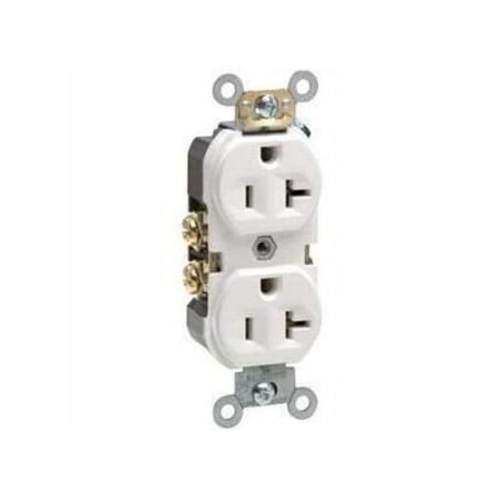 Leviton Straight Blade Receptacle, 5-20R, 20 A, 125V AC, 2 Pole, 3 Wire, Flush Mount, Self-Grounded BR20-W