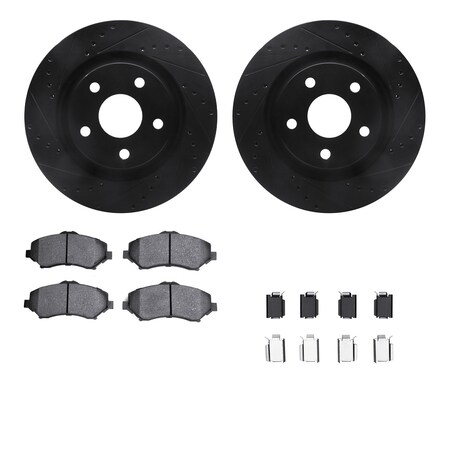 Dynamic Friction Co DFC Brake Rotor Drilled & Slotted - Black- w/Ultimate Duty Brake Pad & HW Kit 8412-42043
