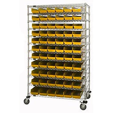 Global Industrial Chrome Wire Shelving with 176 4"H Plastic Shelf Bins Yellow, 72x24x74 269055YL