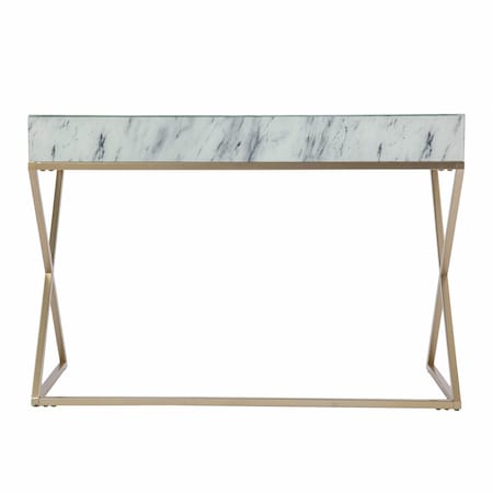 Homeroots 45" White and Bronze Glass Writing Desk With Two Drawers 402028