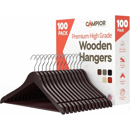 Lifemaster Wooden Clothes Hangers, Non-Slip, Space-Saving, 360 Deg Swivel Hook, Holds 10lbs, Cherry, 100PK CMPWH100CY