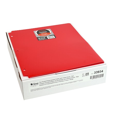 C-Line Products Two-Pocket Heavyweight Poly Portfolio Folder with Three-Hole Punch, Red, 25PK 33934