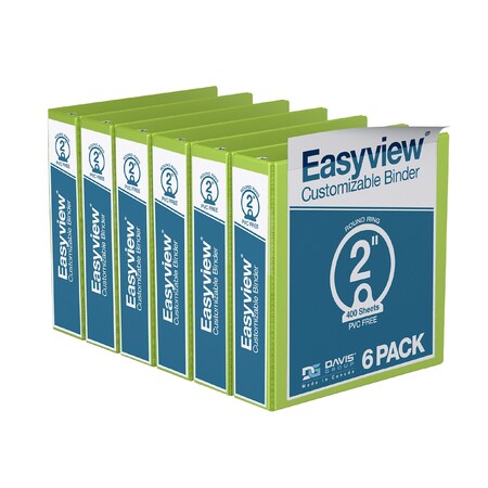 Davis Group Easyview Premium, Round Ring, Customizable, View Binder, (Lime Green, 2"), PK6 8413-24-06