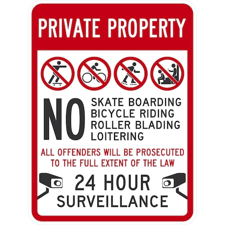 Lyle Private Property, No Skateboarding, Bicycle Riding, , 18x24, Non-Reflective, White G-10997-NA_18x24