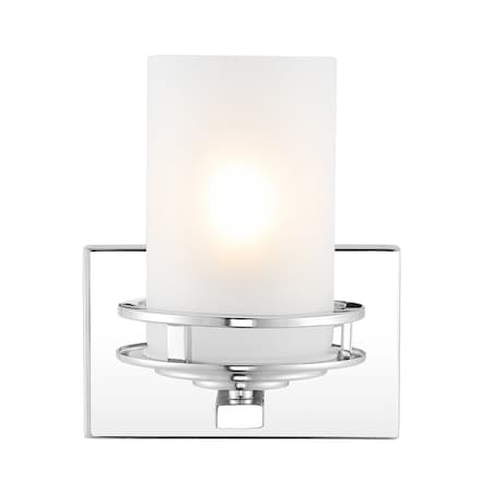 Jonathan Y Fairfax 7.13" 1-Light Metal/Frosted Glass Contemporary Glam LED Vanity Light, Chrome JYL7484A