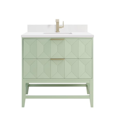 James Martin Vanities Emmeline 36'' Single Vanity, Pistachio w/ Single Hole 3 CM White Zeus Top & Backsplash D100-V36-PST-1WZ