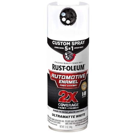 Rust-Oleum 2X Custom 5-in-1 Automotive Enamel Spray Paint, White, Ultra Matte, 12 oz 399972