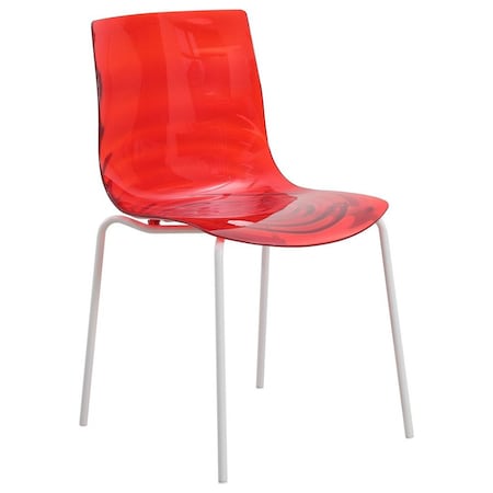 Leisuremod Astor Plastic Dining Chair with White Steel Base Water Ripple Design in Transparent Red ACW-20TR