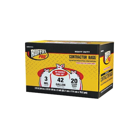 Ruffies Contractor Bags Pro 42 gal Wing Ties 20 pk 3 mil Clear 1124919