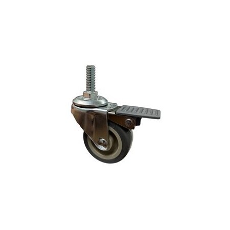 Casterhq 2'' Locking Stem Caster, Non-Marking TPR Wheel, Threaded Stem 3/8''-16 x 1'', 90 lbs Cap 01HS278TPR80-31