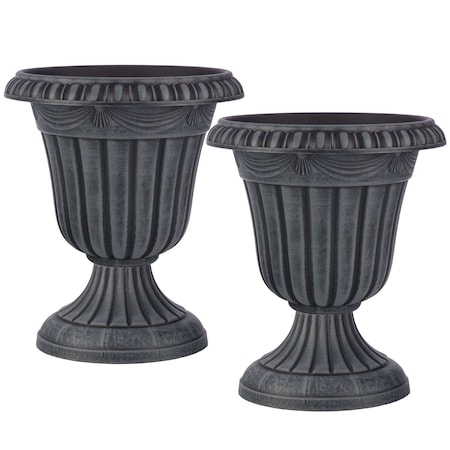 Pure Garden 2-Pack Outdoor Urn Planters 16x18IN for Porch, Patio or Entryway, Gray 50-LG1434