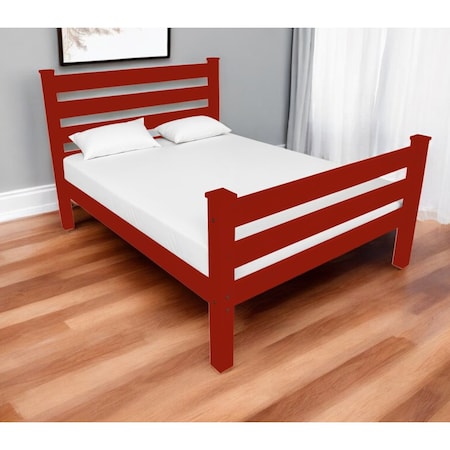 Homeroots Red Solid Wood Full Bed Frame 546958