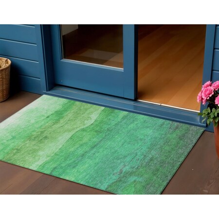 Homeroots 3' X 5' Green And Teal Blue Striped Washable Indoor Outdoor Area Rug 610883