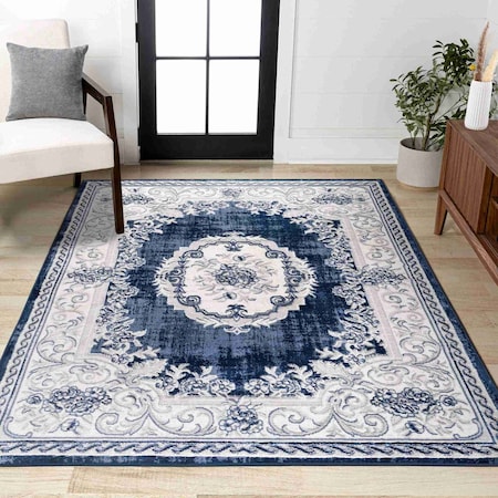 Jonathan Y Rosalia Cottage Medallion Ivory/Navy 3 ft. x 5 ft. Area Rug MDP401A-3