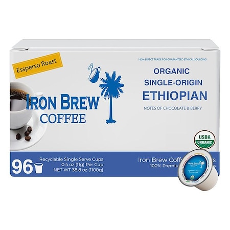 Iron Brew Coffee, Espresso Roast, Single Serve Cup, Caffeinated, Ground, 3.5 lb, 96 PK EKCER