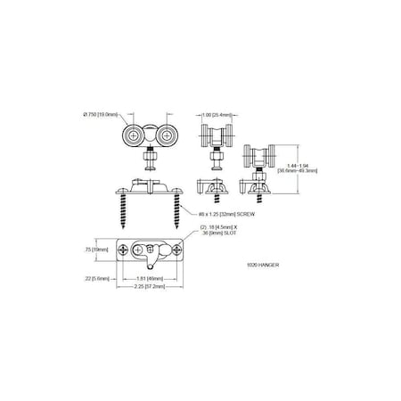 Le Johnson Door Hanger 3/4 in  Wheel 111 Series 80 Lbs - 2ea + Plates & Screws (Bagged) 1020PLB2