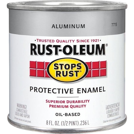 Rust-Oleum Stops Rust Enamel Paint, Oil, Metallic, Aluminum, 0.5 pt, Can, 80 to 120 sq-ft/qt Coverage Area 7715730