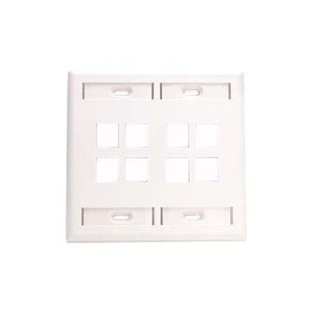 Leviton 8-PORT WALLPLATE UNLOADED, 2-GANG USE W/SNAP-IN MODULES, QUICKPORT WHITE 42080-8WP