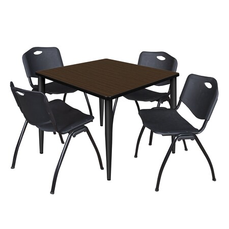 Regency Square Kahlo Breakroom Table W/ 4 M Stack Chairs, 36 in W, 36 in L, Neo Walnut TPL3636NWBK47BK