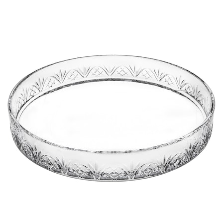 Homeroots 12in Clear Round Cut Crystal Serving Tray 517515