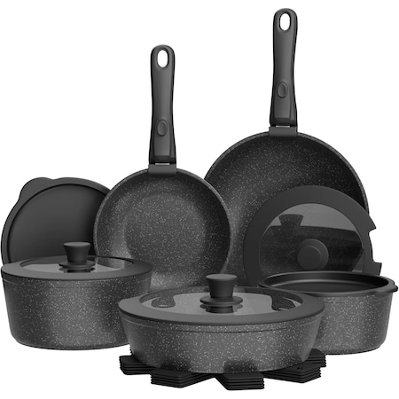Bakkenmaster Bakken 17-Piece Ceramic Coated Aluminum Cookware Set, Nonstick, PTFE & PFAS Free BKCWSTK15DKG.17