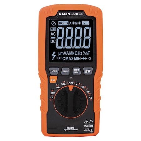 Klein Tools Slim Digital Multimeter, 600V, Temp, 600 V Max DC, TRMS, 4,000 Instrument Counts, LCD MM450