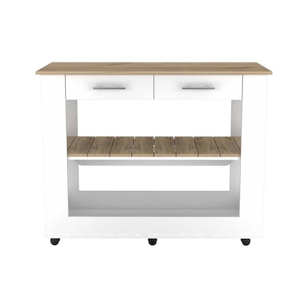 Homeroots White and Brown 40in Rolling Kitchen Cart With Storage 474097