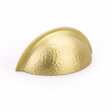 Schaub 3in Center to Center Atherton Hammered Knurled Edge Cup Pull Satin Brass Finish 574-SB