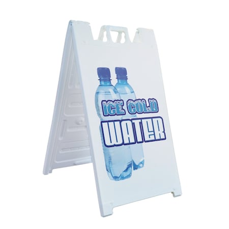 Signmission Ice Cold Water, A-Frame & 2 Decals Installed, Heavy-Duty Plastic Frame SBHD-D-2436-Ice Cold Water