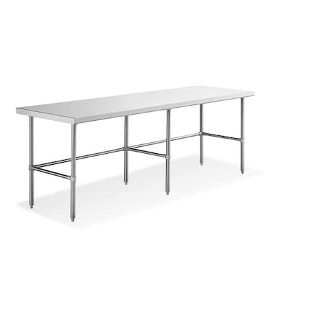 Steel Works Open Base Worktable 30"X96"X34"H 18GA 304S/S flat top shelf, SWWTSOB-3096-318