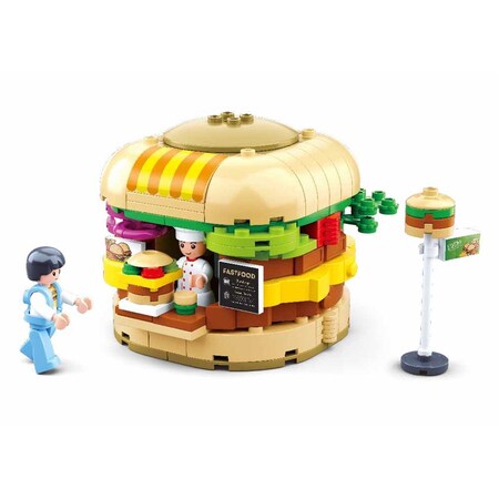 Vivacidad Food Court Hamburger House Building Brick Kit, 264 Piece VI3454471