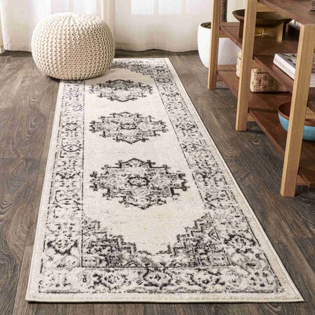 Jonathan Y Inigo Cottage Medallion Dark Gray/Cream 2 ft. x 8 ft. Runner Rug BMF107B-28