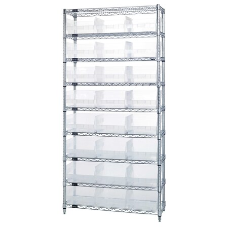 Quantum Storage Systems WIRE SHELVING UNIT W/24 BINS CLEAR WR9-209CL