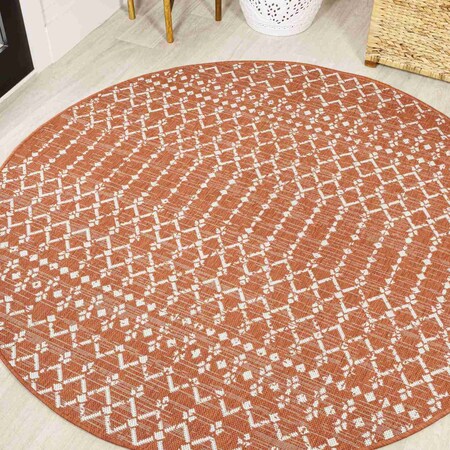 Jonathan Y Ourika Moroccan Geometric Textured Weave Orange/Cream 5 ft Round Indoor/Outdoor Area Rug SMB108P-5R