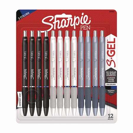 Sharpie S-Gel Gel Pen, Retractable, Medium 0.7 mm, Assorted Ink and Barrel Colors, 12PK 2129832