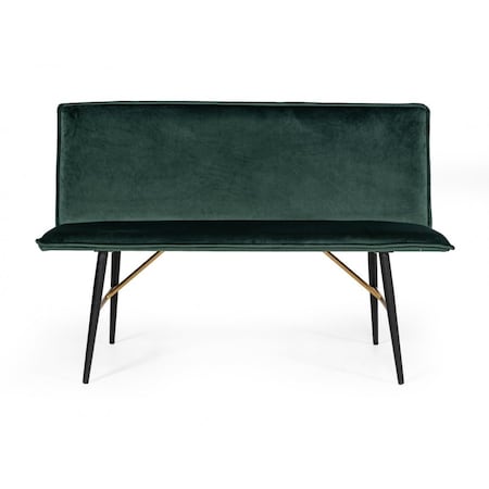 Homeroots 53in Green And Dark Brown Upholstered Velvet Dining bench 473161