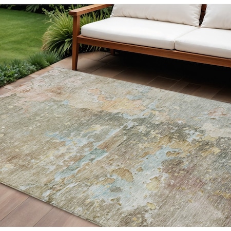 Homeroots 10' X 14' Brown Abstract Washable Indoor Outdoor Area Rug 607775