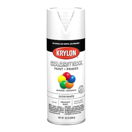 Krylon Spray Paint, White, Satin, Solvent, 12 oz K05577007