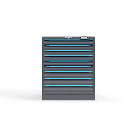 Strong Hold 9 drawer cabinet - (6x 2ft, 3x 3ft) - Blue accents - E-Lock w/ Tracking S3036-PPTAS-0901FS