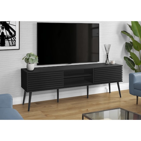 Monarch Specialties TV Stand, 72'', Media Entertainment Center, Living Room, Black Laminate, Contemporary I 2783