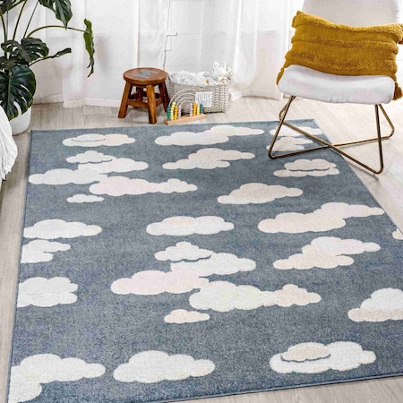 Jonathan Y Hedwig High-Low Youth Cloud Scandi Dark Blue/Ivory 3 ft. x 5 ft. Indoor/Outdoor Area Rug SCN105B-3