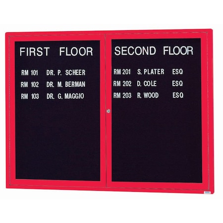 Aarco Enclosed Letter Board Directory w/ Powder Coated Red Aluminum Frame, 36''Hx48''W, 2 Doors ADC3648R