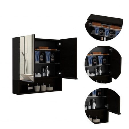 24" Black Wood Floating Double Door Bathroom Vanity And Medicine Cabinet With Mirror