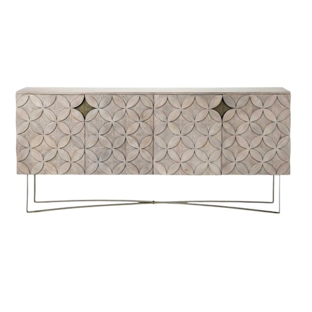 Homeroots 72in Light Brown Solid Wood Sideboard with Four Doors 380257