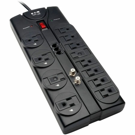 Tripp Lite Outlet Strip, Surge, Tel/Modem/Coaxial Protection, 5-15R, 5-15P, 6 ft., Black TLP1208TELTV