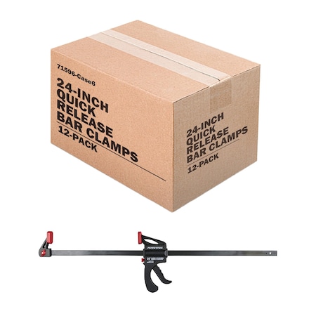 Powertec 24 in. Bar Clamps / Spreaders, Trigger Clamps, One-Handed Ratchet Quick Grip Clamps, 12PK 71596-Case6N